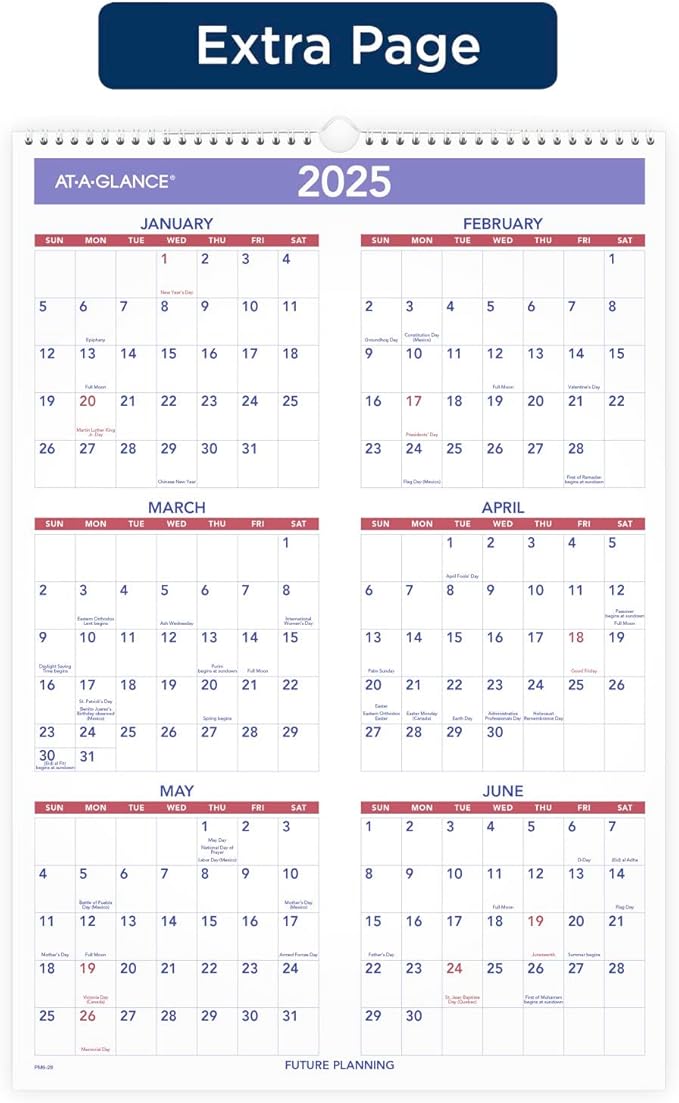 AT-A-GLANCE 2024 Wall Calendar, 15-1/2" x 22-3/4", Large, 3-Month, Wirebound (PM62824)