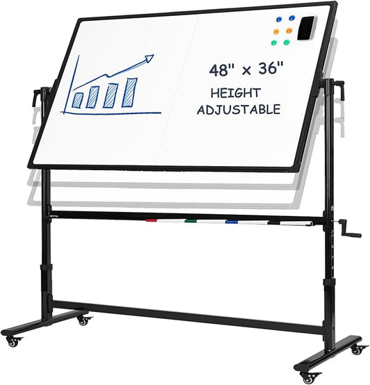 TANKEE Mobile White Board 48 X 36 Inches Height Adjustable Large Magnetic Whiteboard on Wheels, Double-Sided Rolling Dry Erase Board with Stand, Great for Office School Classroom Home