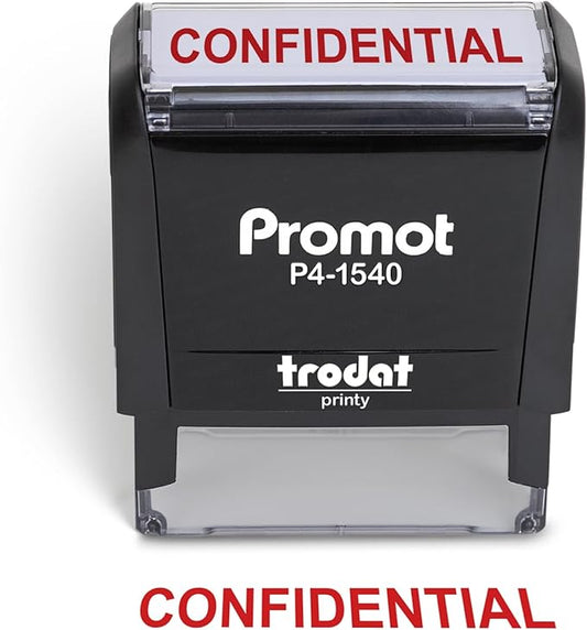 Promot Confidential Self Inking Rubber Stamp - Refillable Office Stamps - Business, Bookkeeping, Ordering, Accounting, Work, Notary Stamper - Red Ink