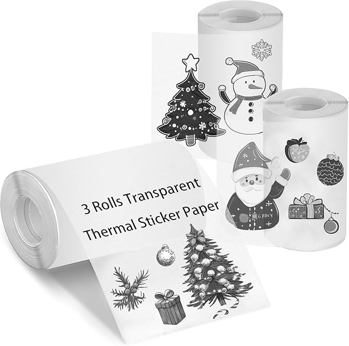 Transparent Self-Adhesive Thermal Paper, Glossy Thermal Printer Paper for Mini Portable Printer, 57mm X 2.5mm, 3-Rolls Thermal Labels for Most Pocket Printer