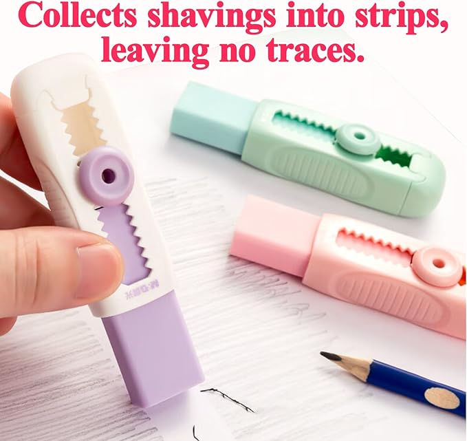 M&G 4+1 Pack Rubber Erasers Sliding Retractable Eraser, Soft Cute Erasers Push Pull Large Pencil Eraser with Plastic Sleeve 4 Refill Eraser for Students Kids, School Office Home Supplies (Purple)