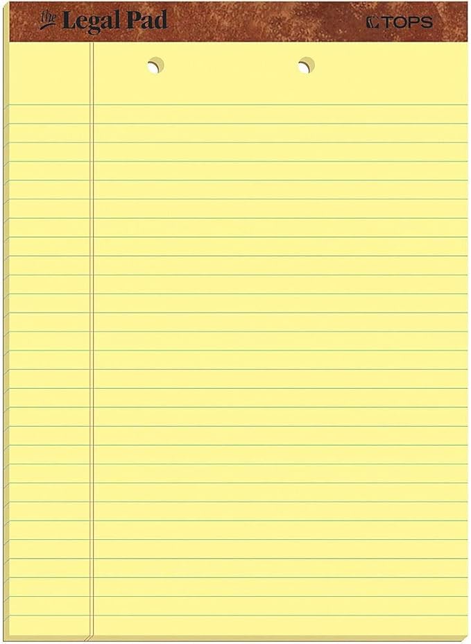 TOPS The Legal Pad Writing Pads, 8-1/2" x 11-3/4", Canary Paper, Legal Rule, 50 Sheets, 12 Pack (7531)