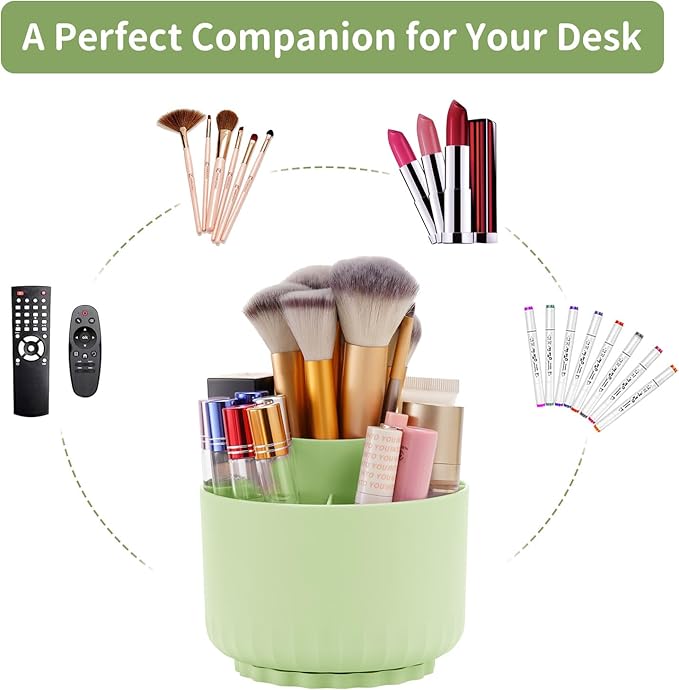 Marbrasse Desk Organizer, 360-Degree Rotating Pen Pencil Holder for Desk, Desk Organizers and Accessories with 5 Compartments Pencil Organizer, Art Supply Storage Box Caddy for Office, Home(Green)