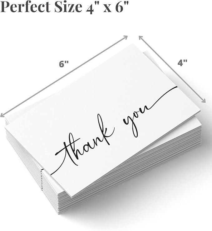 Bulk Pack of 20 Thank You Cards with Kraft Envelopes and Matching Stickers | Classy Designs 4x6 Inches Modern & Minimalistic Design | Suitable for Business, Baby Shower, Wedding, Small Business,
