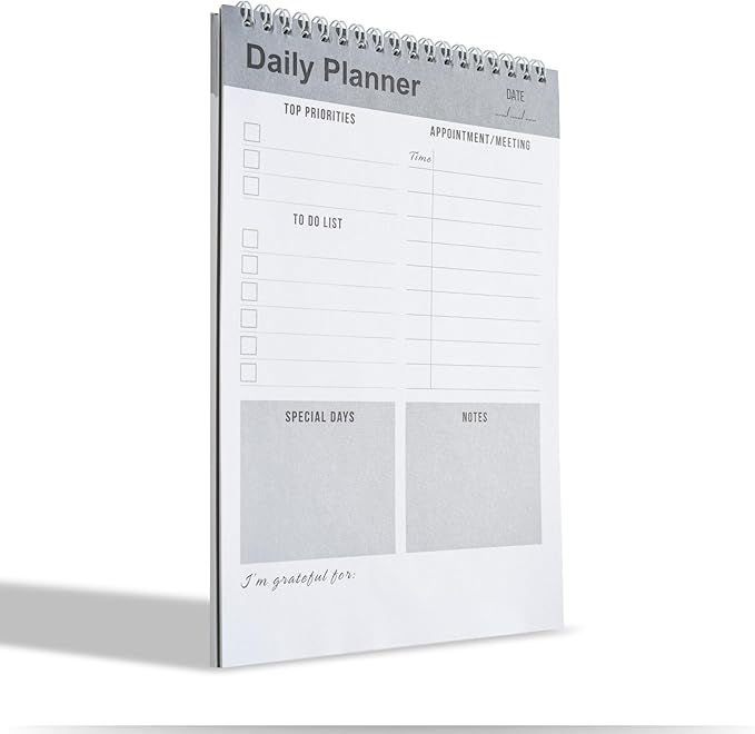 Daily Planner Notebook, To Do List Notepad, Spiral Notebook, Undated-52 Sheets-6.5" x 9.8" Checklist, Notebooks for Work, Personal Organizer Notepad, Daily Task Notebook (Gray)