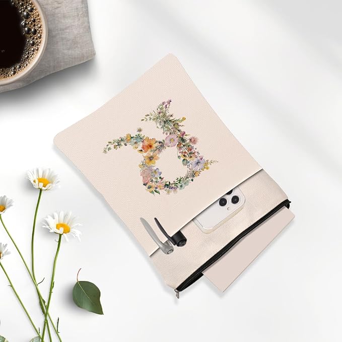 Monogrammed Book Sleeve Floral R Initial Book Pouch Book Accessories Book Lovers Gifts Waterproof Book Cover Book Protector Bookish Gifts Personalized Gifts for Women Girls Readers Bride Coworker