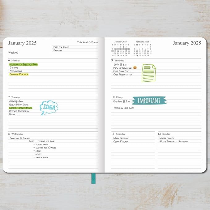 2025 Planner 8.5”x11”, Weekly and Monthly Planner from Jan to Dec 2025, Vegan Leather Cover, Elastic Closure, Teal