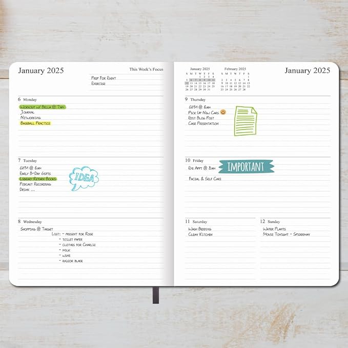 2025 Planner - Weekly and Monthly Planner Jan 2025 to Dec 2025, Vegan Leather Cover, Elastic Closure, 7”x9.25”, Grey