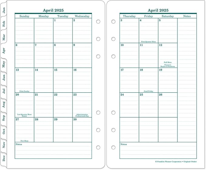 FranklinCovey - Original Two Page Per Day Ring-Bound Planner (Pocket, Apr 2025 - Mar 2026)