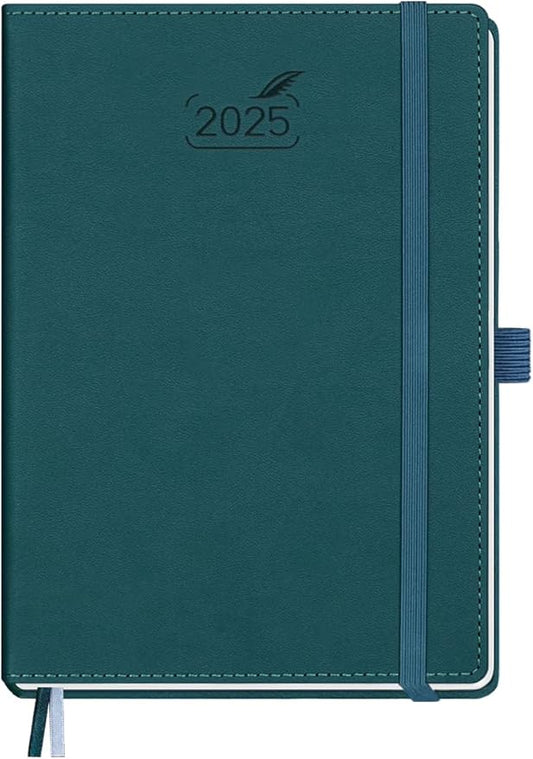 BEZEND 2025 Planner Daily Weekly & Monthly 5.8" x 8.5" (Jan - Dec 2025) Agenda 2025 Vertical Calendar Book with Hourly Schedule, Monthly Tabs, Pen Holder, Vegan Leather Hard Cover - Dark Green