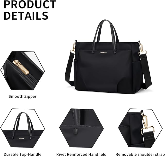 Laptop Tote Bag 15 Inch, Computer Shoulder Bag Large Work Tote Bag for Women, Laptop Carrying Case Stylish Handbag for Business Travel (Black)