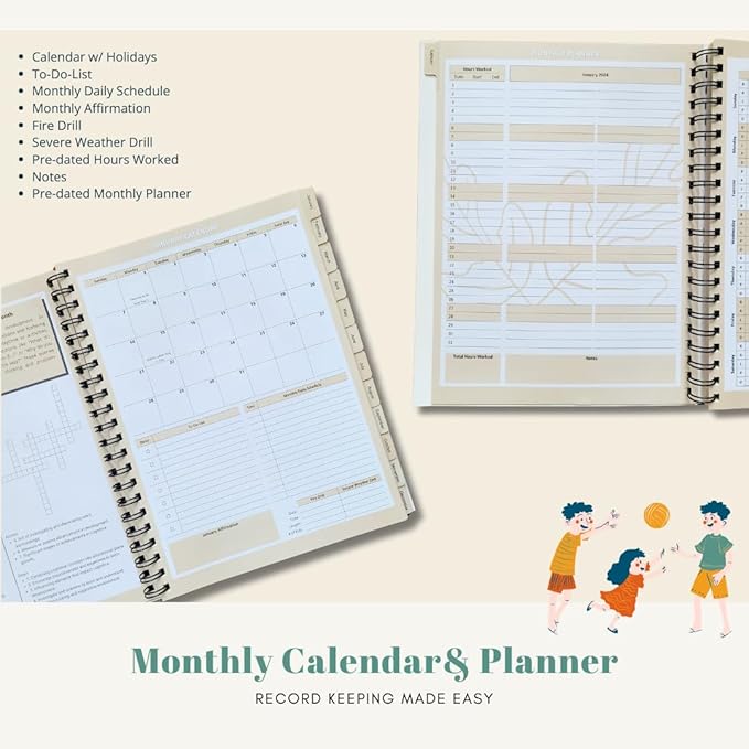 Daycare Provider Monthly Planner & Calendar: 8.5 x 11, INCLUDING Attendance Sheets w/Signature Columns And Much More