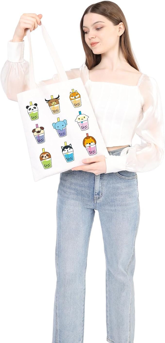 WSNANG Drinks Bubble Tea Gift In My Tea Era Canvas Tote Bag Bubble Tea Shoulder Bag Cute Milk Tea Shopping bag