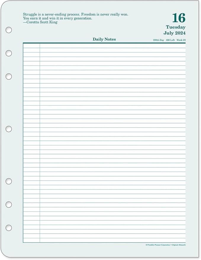 FranklinCovey - Original Two Page Per Day Ring-Bound Planner (Monarch, Jul 2024 - Jun 2025)