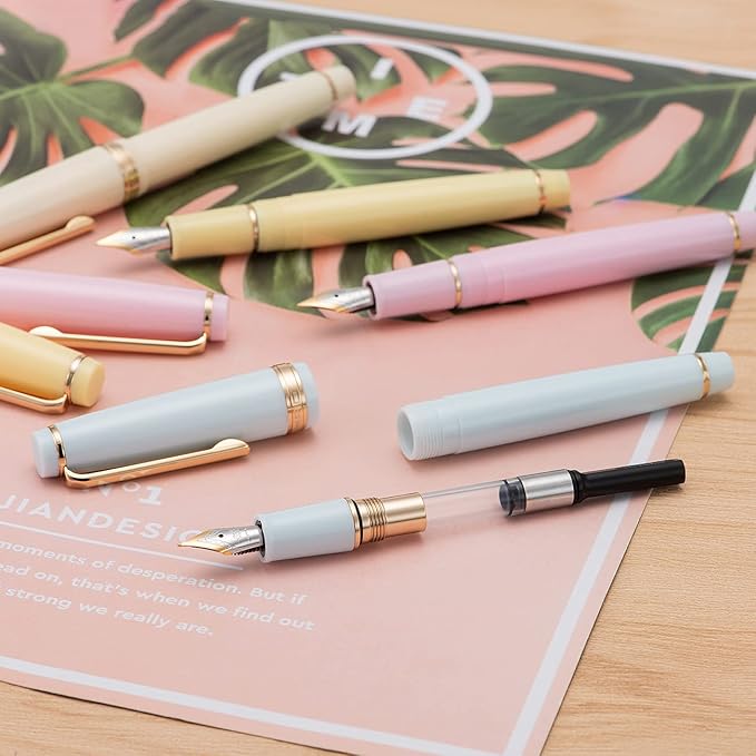 Jinhao 82 Light Green Acrylic Fountain Pen, Iridium Extra Fine Nib Classic Design Smooth Writing Pen with Ink Converter (Gold Trim)