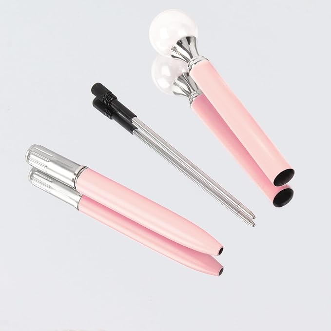 6 Pieces False Pearl Decoration Twist Metal Ballpoint Pen Ball Pen 1.0 MM Black Ink