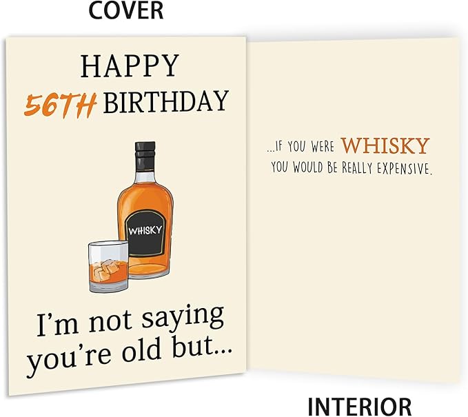 Funny Whiskey 56th Birthday Card, 56th Birthday Gifts for Him Her, Unique 56th Birthday Decorations for Men Women, Happy 56 Year Old Birthday Card Gifts for Husband Wife