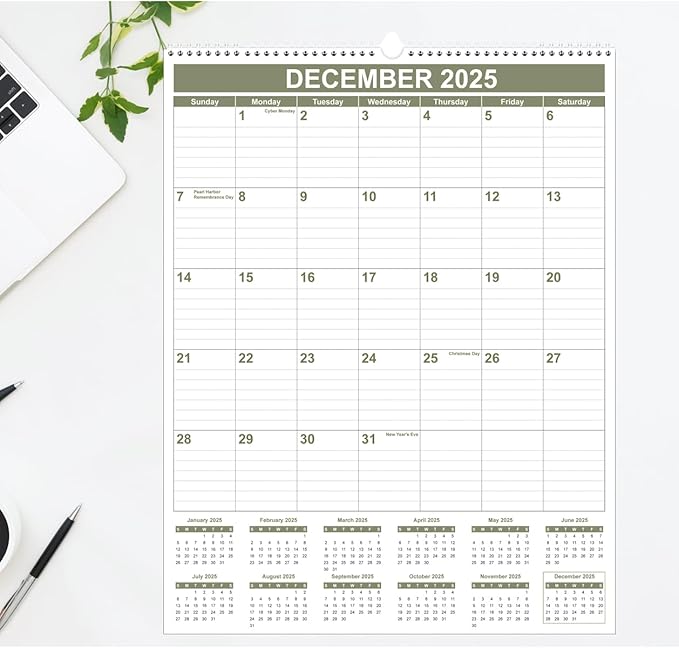 Large Calendar 2025-2026 with Spiral Bound - 18 Month Big Calendar from Jan 2025 to Jun 2026, Vertical Large Monthly Calendar 2025-2026 for Wall, Calendario 2025, 22" x 17", Cyan