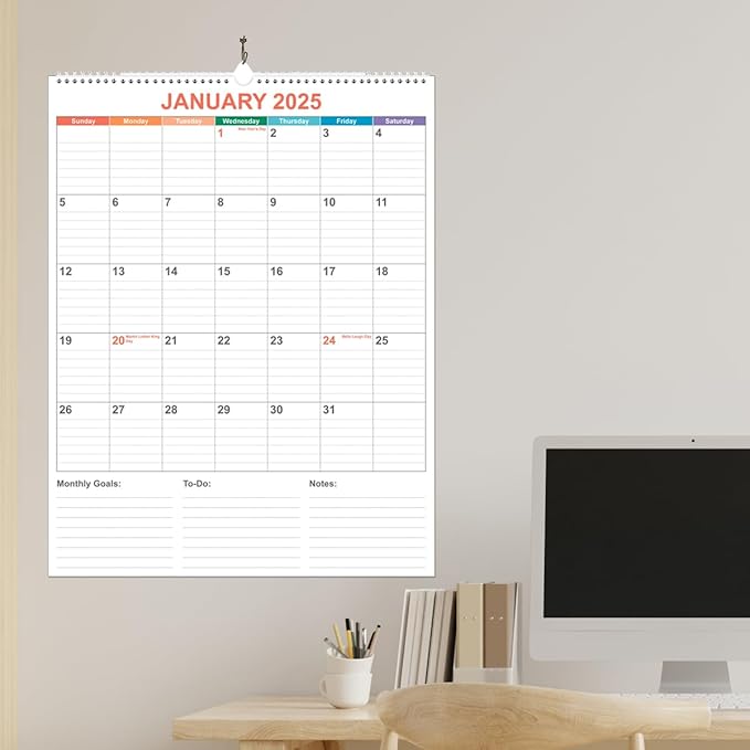 Large Calendar 2025-2026 with Spiral Bound - 18 Month Big Calendar from Jan 2025 to Jun 2026, Vertical Large Monthly Calendar 2025-2026 for Wall, Calendario 2025, 22" x 17", Colorful