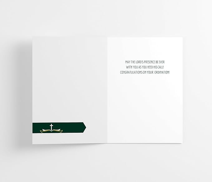 M Market On Mainstreet Christian Ordination Card w/Envelope, 5x7 inches, Made in the USA (Deacon- Forest Green, Two Pack)