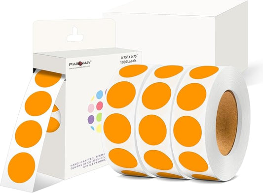 PARLAIM 0.75 inch Diameter Colored Dot Stickers 4 Rolls Pack 4000pcs Orange Round Label Color Coding Marking Stickers Permanent Adhesive for Garage Sale
