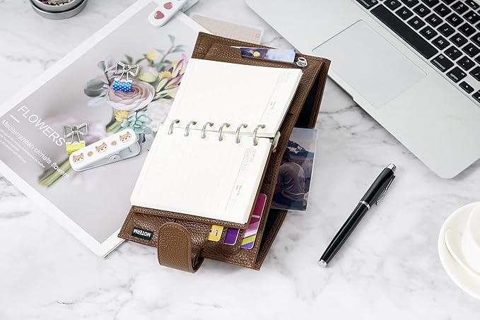 Moterm Pocket Regular Rings Planner - Genuine Leather Binder Organizer (Pebble-Chocolate, 19mm Ring)