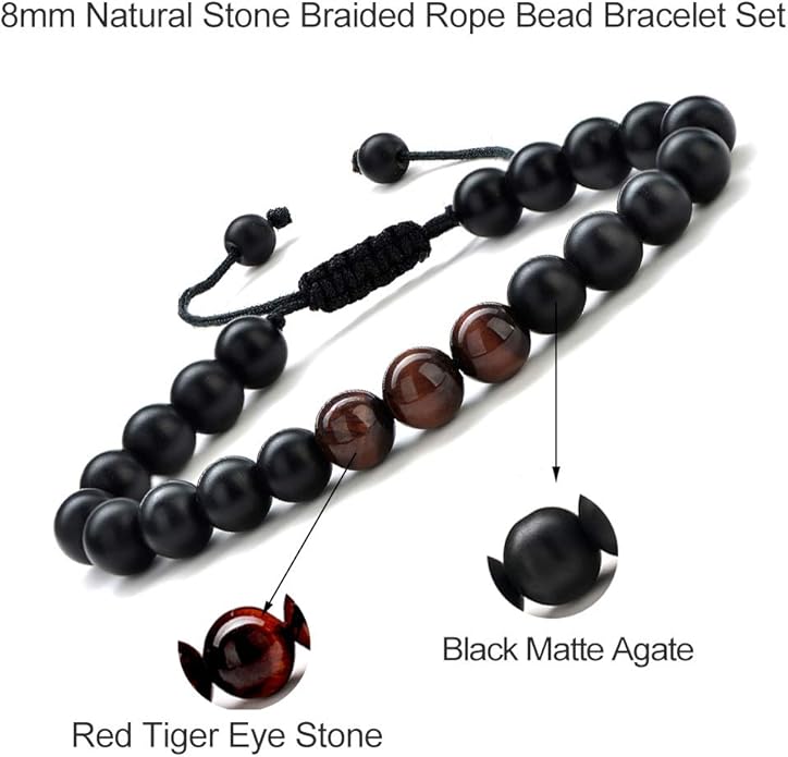 M MOOHAM Natural Stone Bracelets for Men - 8mm Tiger Eye | Matte Agate | Lava Rock Bracelets for Men Teen Boys Gifts Birthday Anniversary Christmas Gifts for Men Teens