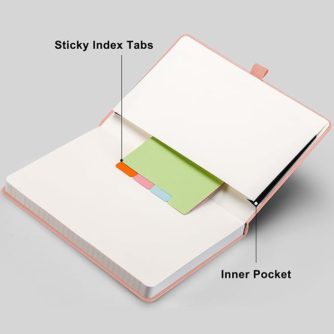 RETTACY Journaling Notebooks, A5 Lined Journal Notebook with 192 Numbered Pages, 5.7'' × 8.3'' Medium Size, for Writing, Work, Office, Leather Hardcover, 100 GSM Thick Paper (Pink)