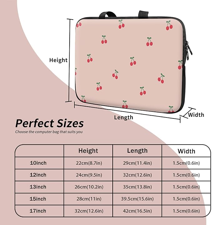 Laptop Sleeve Case Bag 13 inch, Pink Cherry Slim Carrying Case Durable Handbag Travel Laptop Bag for 13 inch MacBook Air M3/M2/Pro M2/ 13" iPad Pro/Air M4/M2 2024