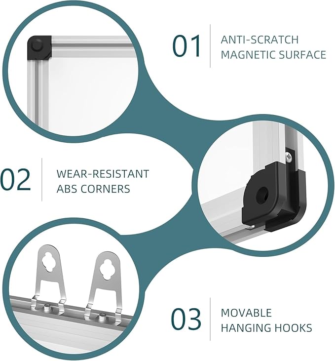 Magnetic Dry Erase Whiteboard - 46 x 33 Inch White Board - 4 x 3 Large Wall-Mounted Board with Silver Aluminum Frame, 1 Magnetic Eraser, 2 Pen, Detachable Marker Tray, 6 Magnets