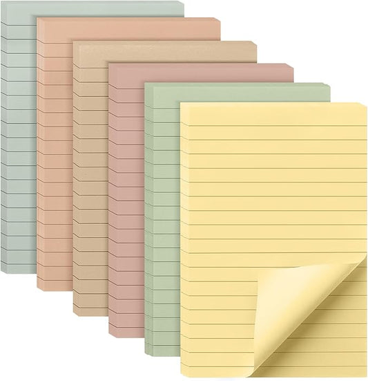 Mr. Pen Vintage Lined Sticky Notes - 4x6, 6 Pads, 45 Sheets, Colorful