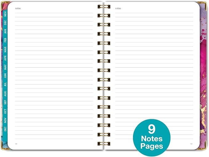 HARDCOVER 2025 Planner, 5.5"x8": 14 Months (November 2024 - December 2025), Daily Weekly Monthly Planner, Yearly Agenda, Bookmark, Pocket Folder and Sticky Note Set (Rainbow Gold Marble)