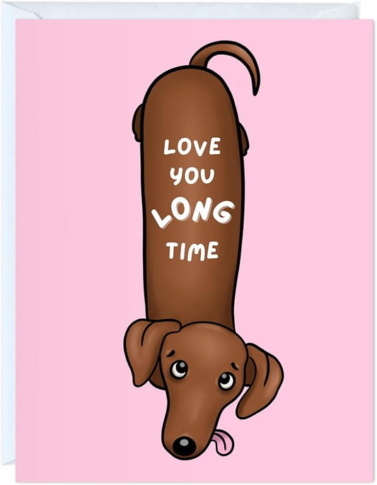 ALY LOU Anniversary Card for Her Him/Girlfriend Wife/Husband Boyfriend, Friendship Thank You Birthday Kawaii Greeting Card (Love you long time - dog)