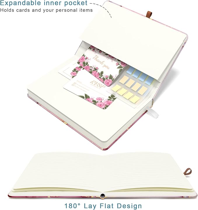 Small Notebook, Mini Pocket Journal A6 5.7" x 3.9", Leather Hardcover Journal with Pen Holder, 160 Thick Papers, Cute Lined Notebook Small Notepad for Women Writing Work Travel, Pink Marble