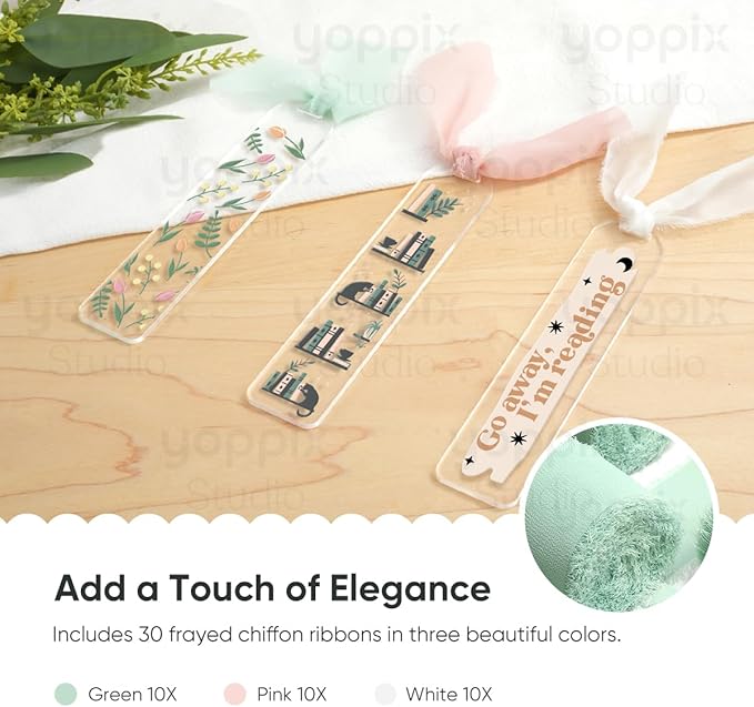 30 Pieces Acrylic Bookmark Blanks- 2mm Thicken Clear Acrylic Bookmarks with 30 Pcs Ribbon for Reading Lovers DIY Crafts Presents, Graduation Back to School Presents