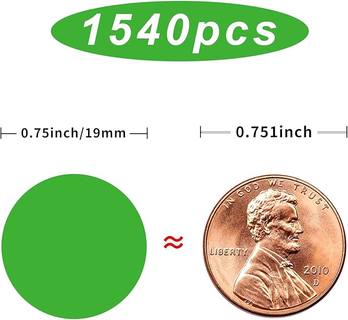 1540 PCS Colored Dot Stickers,Round Color Coding Labels, Polka Circle Dot Label Sticker for Office,Classroom,Papers Etc