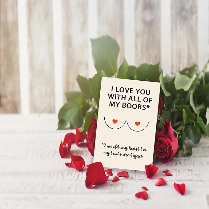 Cute Boobs Valentine's Day Gifts for Husband, Cheeky Anniversary Card Gift for Boyfriend, Hilarious Vday Birthday Card for Him Fiance, Love You With All of My Boobs