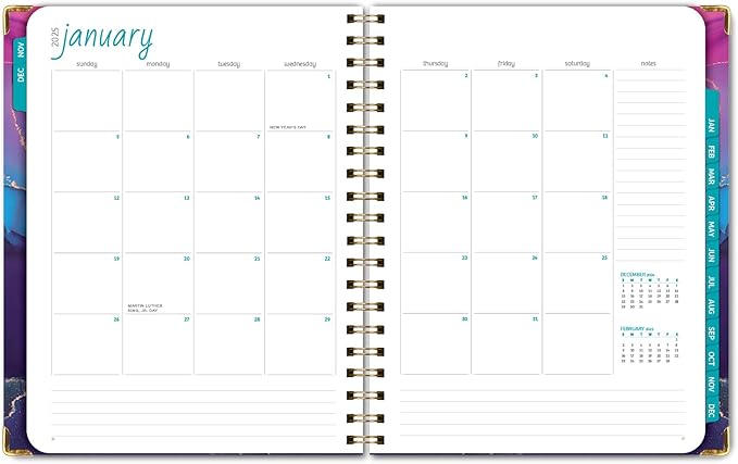 HARDCOVER 2025 Planner, 8.5"x11": 14 Months (November 2024 - December 2025), Daily Weekly Monthly Planner, Yearly Agenda, Bookmark, Pocket Folder and Sticky Note Set (Pink Purple Marble)