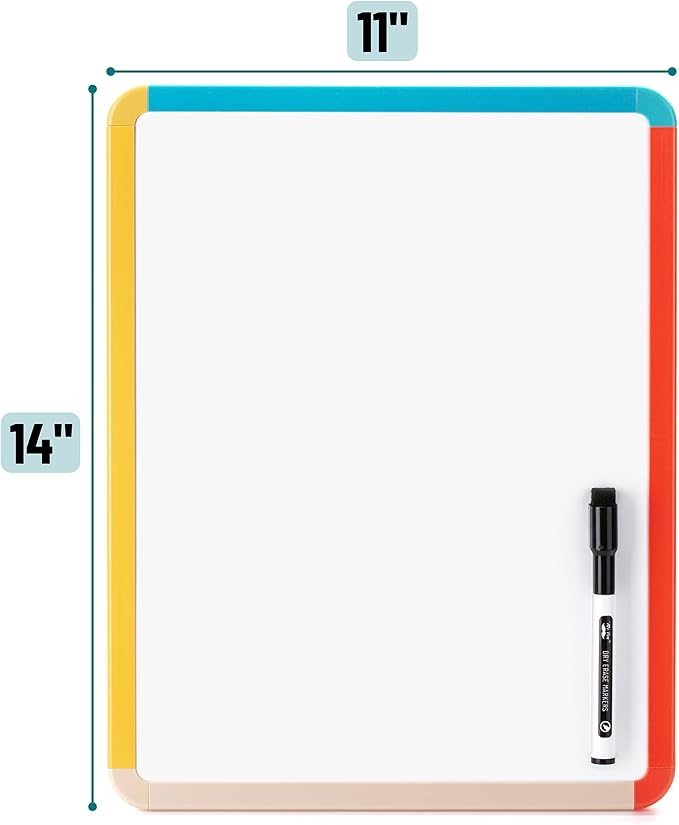 Mr. Pen- Dry Erase Board, 14' x 11', Black Dry Erase Marker, Colorful Frame, Mini White Board for Kids & Students