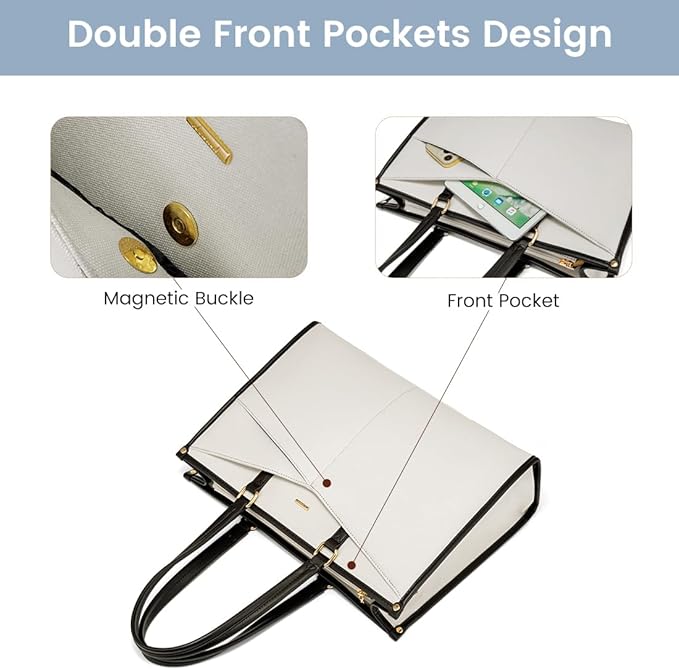 LOVEVOOK Laptop Bag for Women, 15.6 inch Laptop Tote Work Bag Cancas Casual Handbag for Travel Lightweight Shoulder Bag,Black White