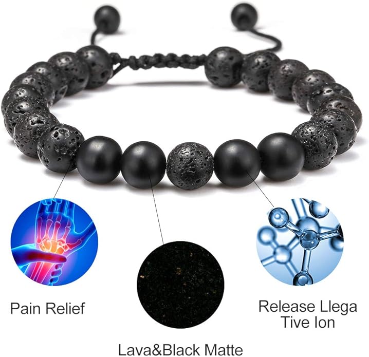 M MOOHAM Natural Stone Bracelets for Men - 8mm Tiger Eye | Matte Agate | Lava Rock Bracelets for Men Teen Boys Gifts Birthday Anniversary Christmas Gifts for Men Teens