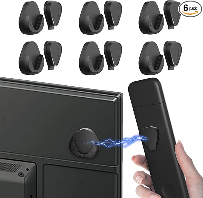 JUMEIHUI 6 Pack Magnetic Remote Control Holder Wall Mount,Convenient and Stylish TV Remote Organizer for Home Office School Supply Storage,No Drilling, Strong Magnet (Black)