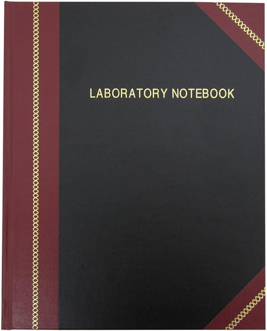 BookFactory Lab Notebook/Laboratory Notebook - Professional Grade - 240 Pages 8" x 10" (Ruled Format) Cover is Black and Burgundy Imitation Leather Section Sewn Hardbound (LRU-240-SRS-A-LKMST1)
