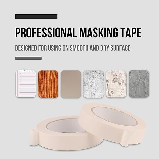 Lichamp Masking Tape 1 inch, 4 Pack General Purpose Beige Masking Tape White Masking Paper, 1 inch x 55 Yards x 4 Rolls (220 Total Yards)