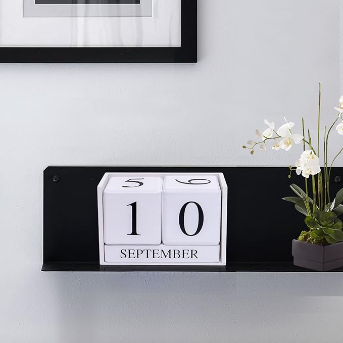 Notakia Perpetual Calendar Wooden Block Calendar for Office Desk Calendar Plank Table Daily Desk Calendar Accessories Block Dates (Large White)