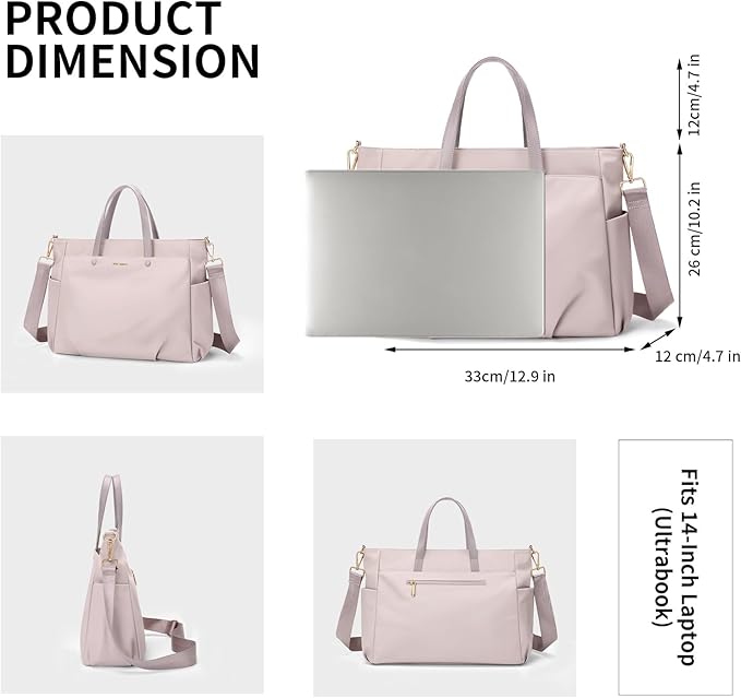 Laptop Shoulder Bag 14 Inch, Computer Shoulder Bag Large Work Tote Bag for Women, Laptop Carrying Case Stylish Handbag for Business Travel (Pinkish Grey)