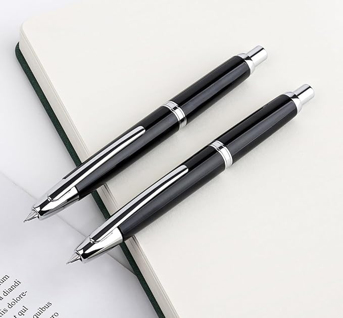 JINHAO 10 Press Fountain Pen, Retractable Metal Pen with Ink Converter (EF Nib 0.38mm, Bright Black)