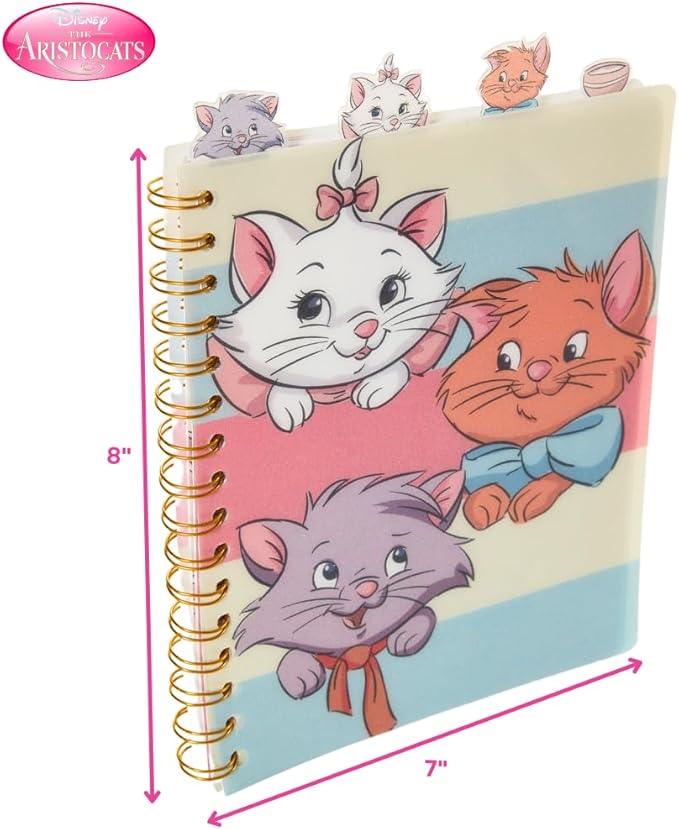 Innovative Designs Disney The Aristocats Tab Journal Notebook for Kids, Spiral Bound, 96 Lined Pages, 8 x 7 inches