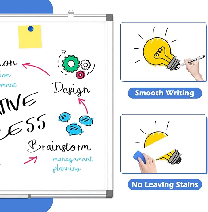 WALGLASS 2 Pack White Board, 24" x 18" Double-Sided Dry Erase White Board for Wall, Hanging Mounted Whiteboard, Horizontal or Vertical Silver Aluminium Frame for Home, School, Office, Kitchen