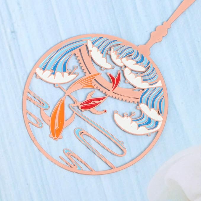 TOYANDONA Bookmarks with Tassels Hollow Book Mark Chinese Retro Bookmarks Vintage Bookmarks Retro Bookmarks Plant Printing Rose Gold Book Page Holder Round Fan Metal